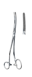 Bozeman Uterine Dressing Forceps, Curved W/ One large Ring 10" (25 cm) - Garana Industries